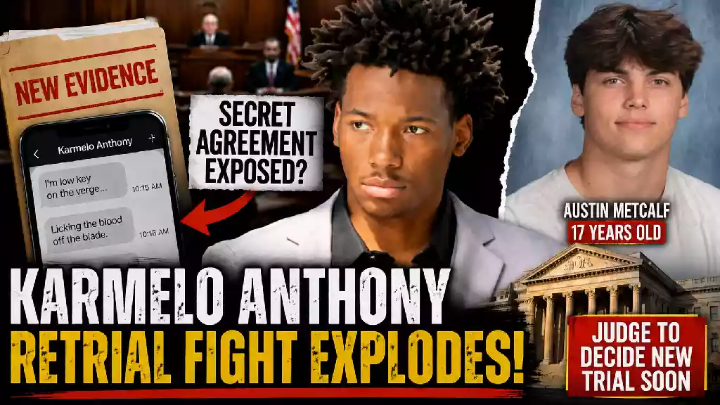 Karmelo Anthony retrial fight thumbnail featuring new evidence, courtroom proceedings, Austin Metcalf and a judge considering a new trial
