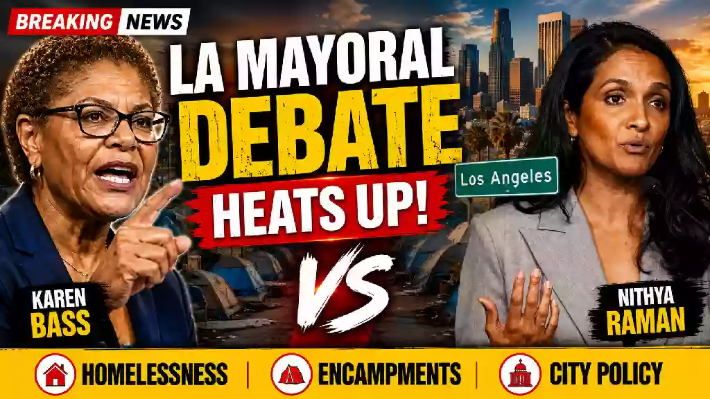 Karen Bass and Nithya Raman face off in a Los Angeles mayoral debate over homelessness, encampments and city policy